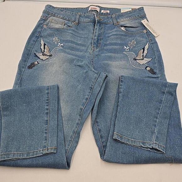 Bongo Missy‎ Jeans Skinny 16 Embroidered Jeggings Light Wash Artsy Bird (54-2) - Picture 13 of 14